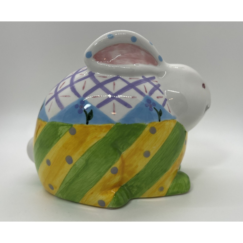 Ganz Ceramic Bunny Bank Easter Rabbit Coin Bank Hand Painted Pastel Spring Decor - Picture 5 of 9